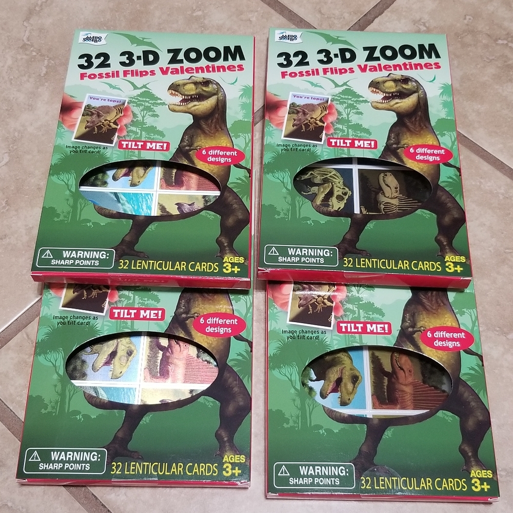 4x Mello Smello 3D Zoom Fossil Flips Dinosaur 32pc Lenticular Valentines Cards